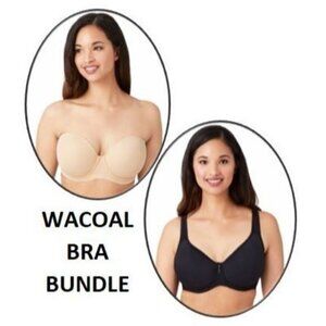 BRA BUNDLE WACOAL 3-IN-1 STRAPLESS & T-SHIRT UNDERWIRE BRA NUDE & BLACK SZ 34C